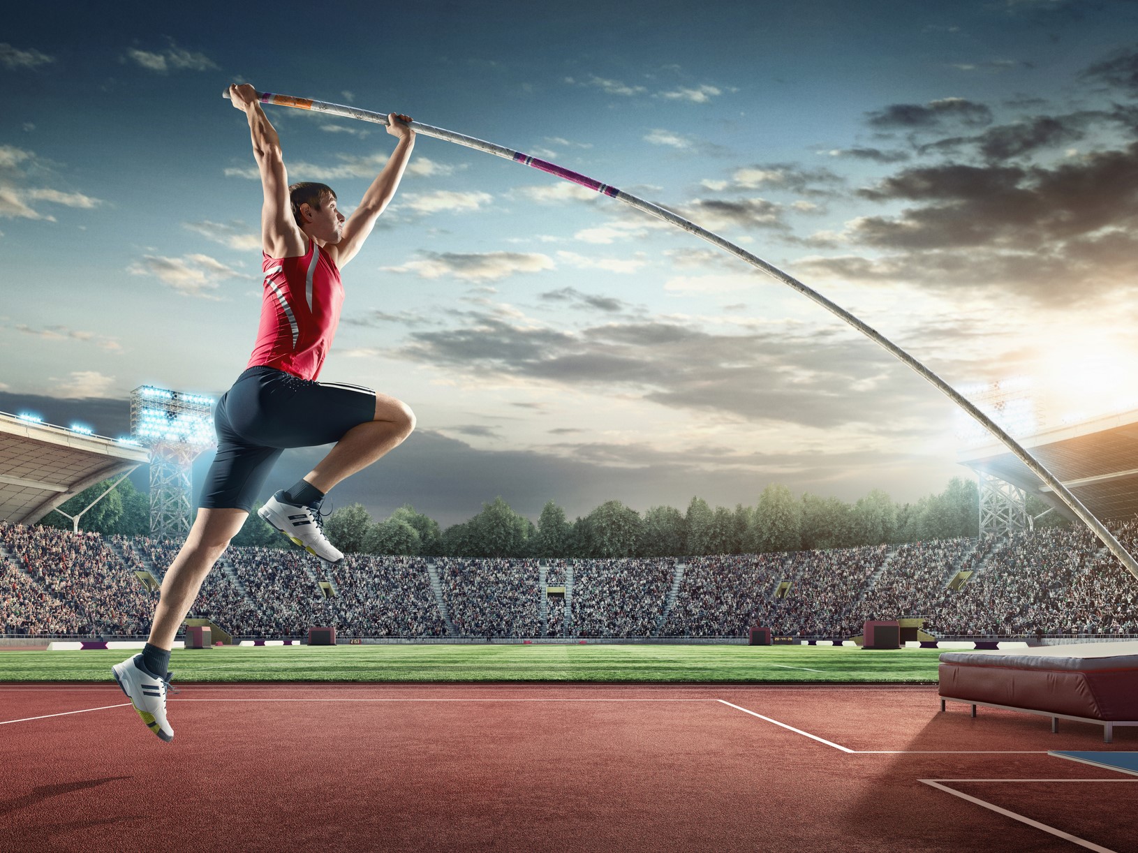 The origin of the pole vault is a technique contest to jump over obstacles with a wooden stick.
