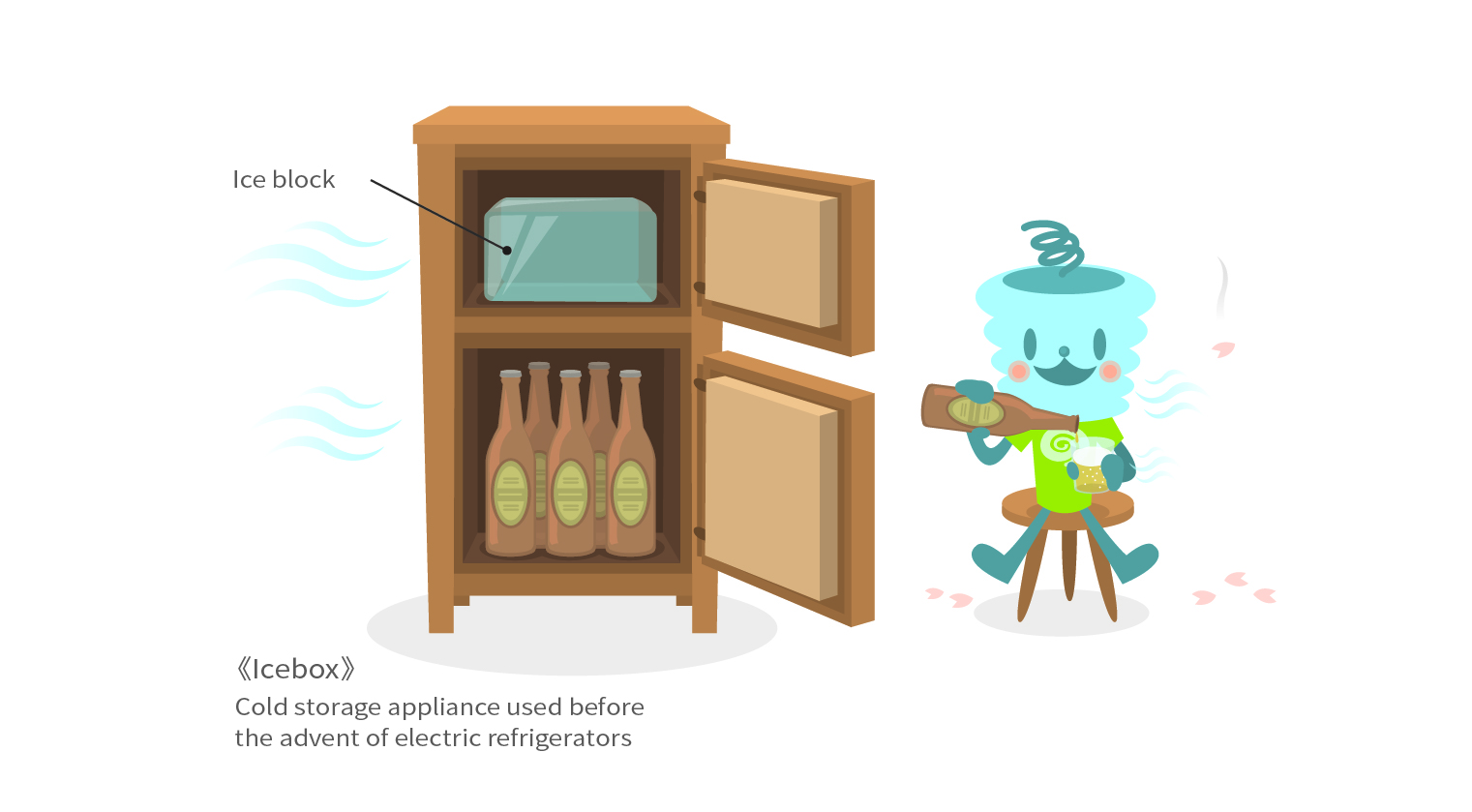 illustration of antique ice box refrigerator
